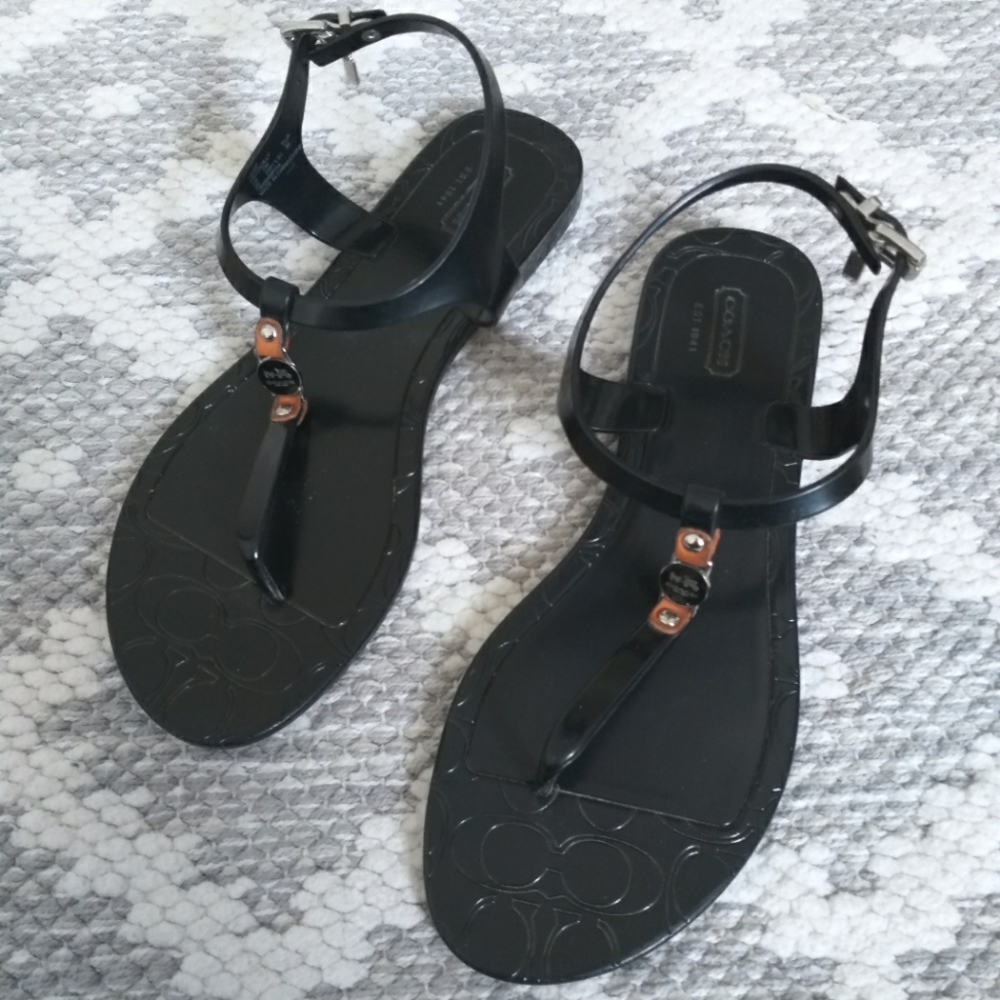 COACH BLACK "PICCADILLY" (A6307) JELLY ANKLE STRAP SANDALS/SHOES - WOMENS 8B